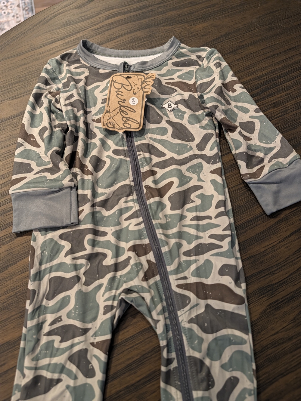 NWT Burlebo Camo Zip-Front Kids One-Piece - Gray/Green